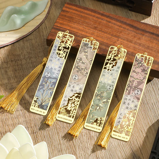 Handwritten Calligraphy Bookmark Ancient Style Inspirational Text Brass Color Engraved Metal Bookmark Graduation Gift Souvenir