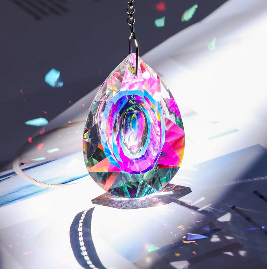 Briliant Crystal 89mm AB Crystal Window Hanging Carved Prism Hyaline Rainbow Suncatcher Chandelier for Halloween Healing Crystal