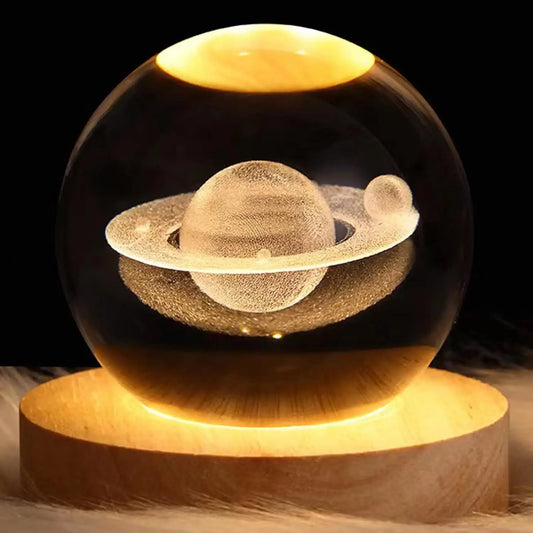 Solar System Moon Nebula 3d Art K9 Crystal Ball Night Lamp Luminous Crystal 3d Ball Night Lamp Wooden Led Smart Night Light Base