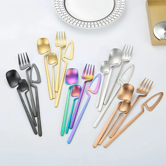 Modern Hanging Design Flatware 4 Pcs Creative Silverware Stainless Steel Knife Spoon Fork Unique Cutlery Set