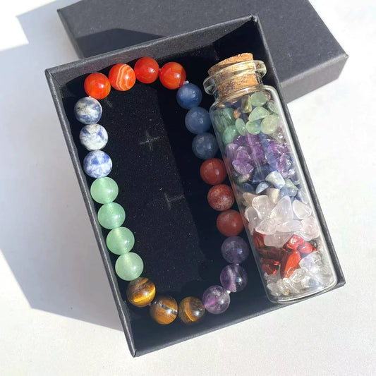 Hot sale Natural Crystal Stone Mineral Gravel chips Bottle 8mm amethyst rose quartz crystal Bracelet Gift Box